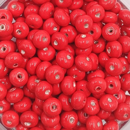 20 perles en porcelaine émaillées rondelles rouge