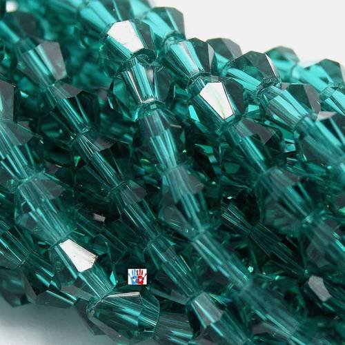 1 chapelet perles  facettes cristal verre toupie vert 4mm pf12 