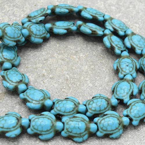 10 perles tortues  howlite turquoise 15 mm 