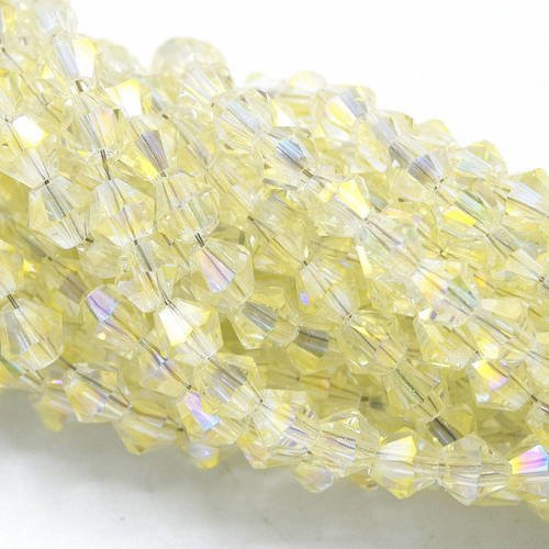 110 perles  à facettes cristal verre toupie reflet ab or jaune 4mm pf45