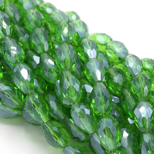 10 perles goutte à facettes ab vert cristal verre ref pfg201601 
