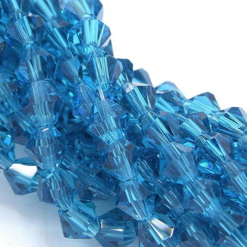 110 perles  à facettes  verre toupie bleu  adour 4mm pf03 