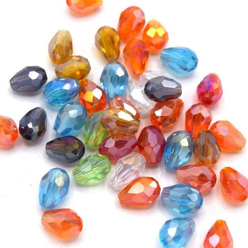 10 perles goutte à facettes multicolore cristal verre 7~8x6 mm pfg07 
