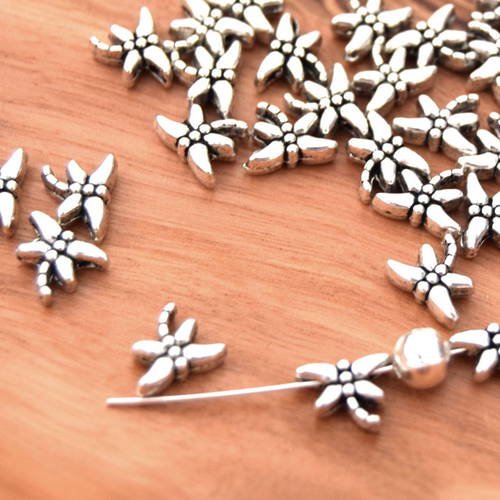20 perles libellules tibétain métal argenté antique 6x8mm pt2016014 