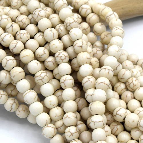 50 perles de pierres  turquoise ivoire ronde 8 mm ref pp2016015 