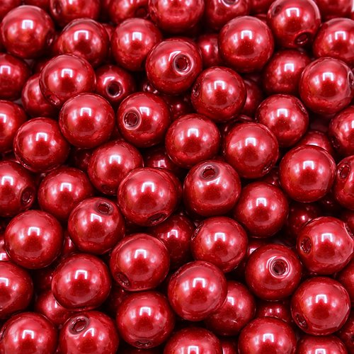 Perles en verre ronde couleur rouge nacré - lot de 50 -  6 mm