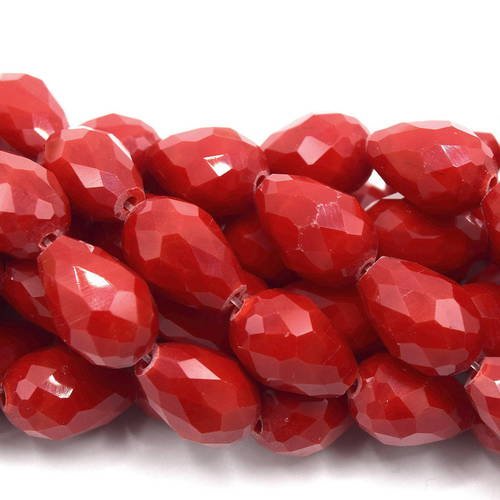 5 perles goutte à facettes rouge cristal verre imitation jade  pfg06 
