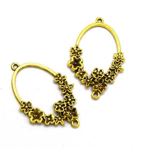 5  connecteurs ovales fleur or antique 42 mm pour bijoux diy
