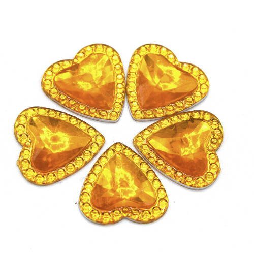 20 coeurs cabochons  strass  ambre  10mm  cr04 