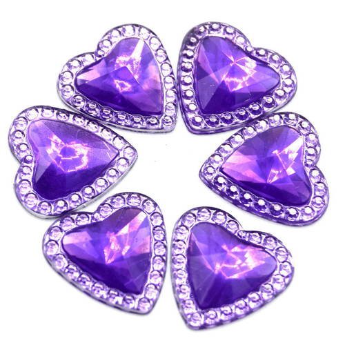 20 coeurs cabochons  strass  violet  10mm  cr05 