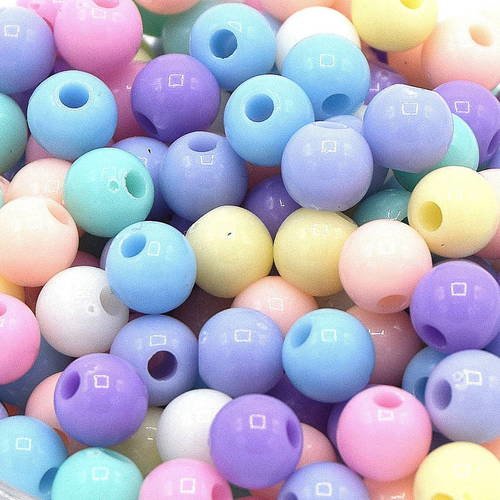 100 perles rondes colorées pastelle acrylique mixte 6mm pa48 