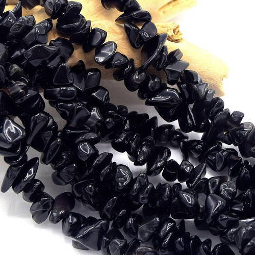 X100 perles chips obsidienne pétites  naturelles noires -  pour fabrication de bijoux