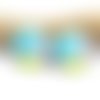 2 cabochons rond en verre avec images arbre de vie feuillage bleu et rose 20mm ci09 