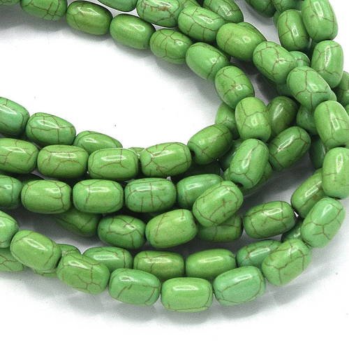 20 perles baril turquoise de synthèse verte veiné 12mm pt01 