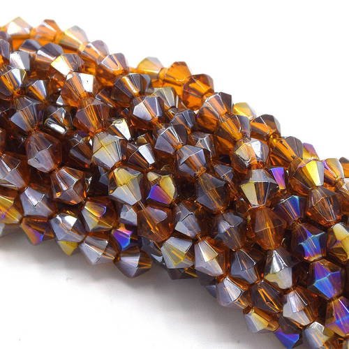 50 perles facettes cristal verre toupie ambre ab  6mm pfa04 