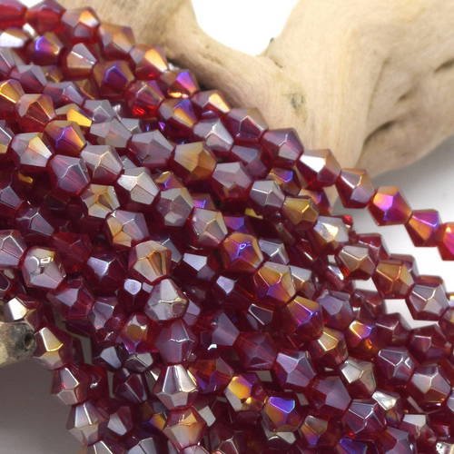 50 perles facettes cristal verre toupie rouge ab  4mm pfa03 