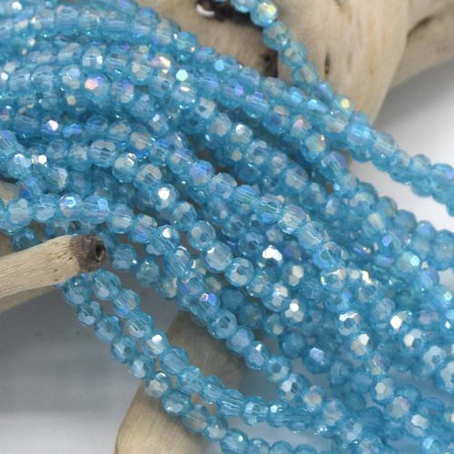 100 perles  cristal verre abaque électroplate   bleu turquoise , 3x2 mm  pfab03