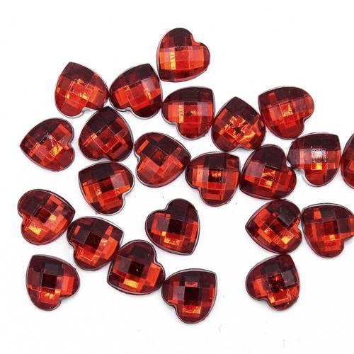 20 coeurs cabochons  strass  rouge  10mm  cr04 