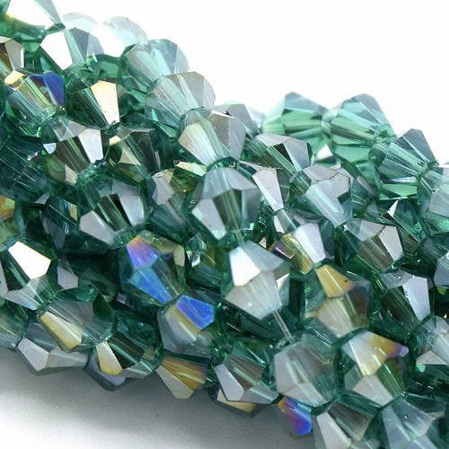 110 perles  ab facettes cristal verre toupie vert cristal  4mm pf47 