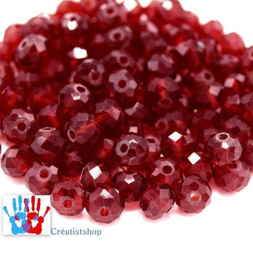 20 perles à facettes cristal verre octogonale rouge rubis 6x4mm pfo014 