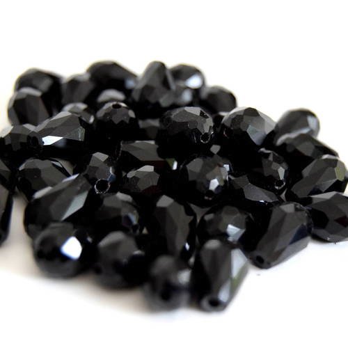 10 perles goutte à facettes noir  verre ref pfg201601 