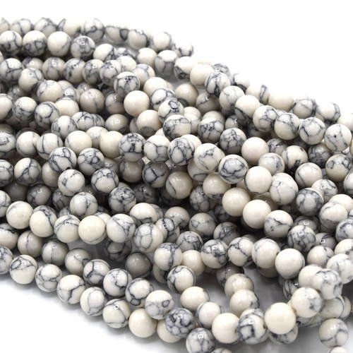 50 perles de pierres  howlite blanche veinées ronde 8 mm ref pph2016010 