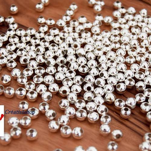 100 perles intercalaires argentées brillantes lisses 3 mm  pia201614(3) 