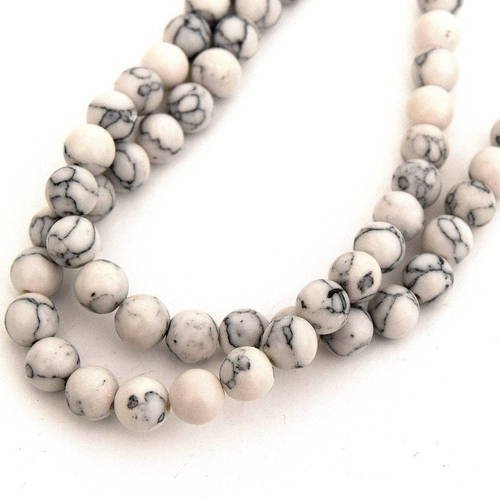 10 perles de pierres  howlite blanche veinées mat ronde 8 mm ref pph2016011 