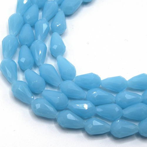 5 perles goutte à facettes bleu ciel cristal verre imitation jade  ref pfg201603 