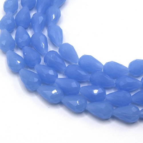 5 perles goutte à facettes bleu lagon cristal verre imitation jade  ref pfg201603 