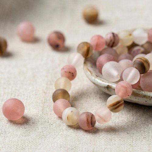 20 perles tigerskin givré rondes 6mm/8mm - perles de gemmes rose