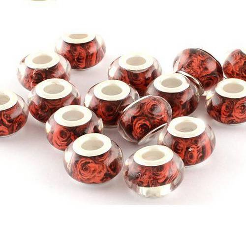 1 perle européeenne charms roses rouges 14mm st valentin pvl201605 