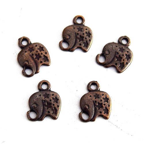 5 petits éléphants  cuivre breloques, pendentifs  11x8mm b43 