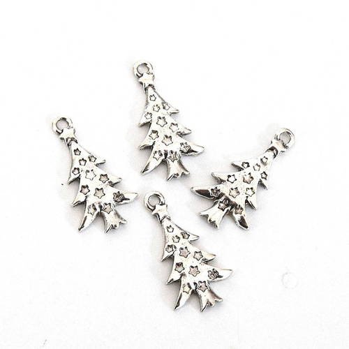 4 sapins de noël pendentifs charmes métal argenté breloque charms 23x14mm boa20160208