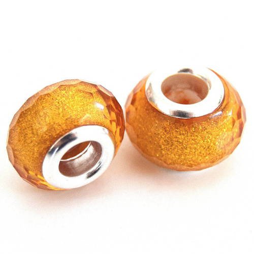 1 perle  bracelet charms facettes rondelle paillettes dorées  14x9 mm pvl201601ph 