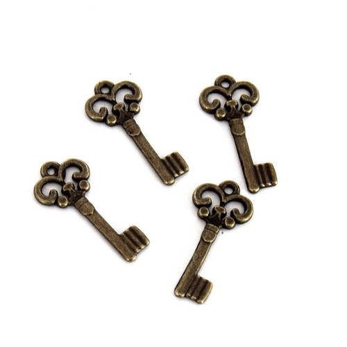 4 clés breloques bronze 22x10mm b73 