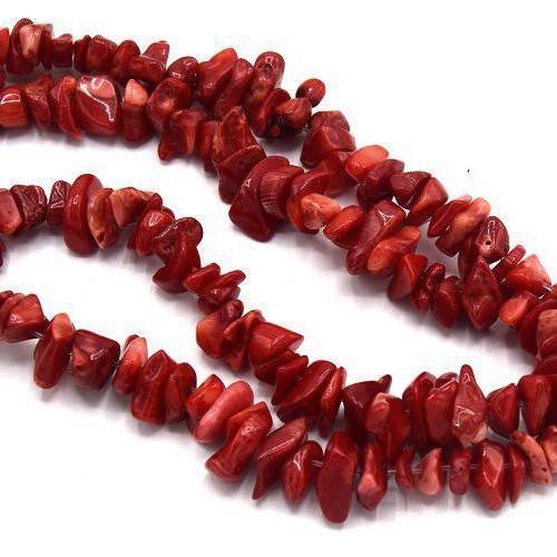 X20 perles pierre corail rouge chips - pearls stone coral red chips -