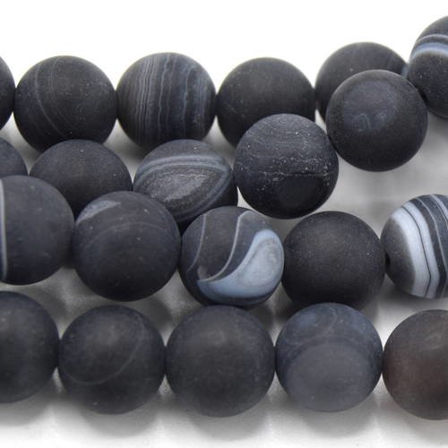 X10 perles agate  8mm gris noire naturelle ronde