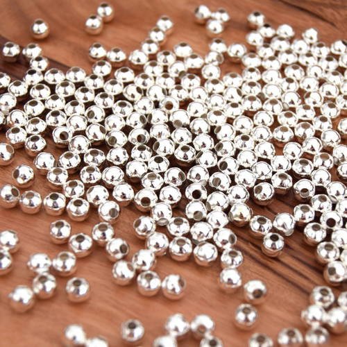 50 perles intercalaires argentées brillantes lisses 3 mm  pia201614(3) 