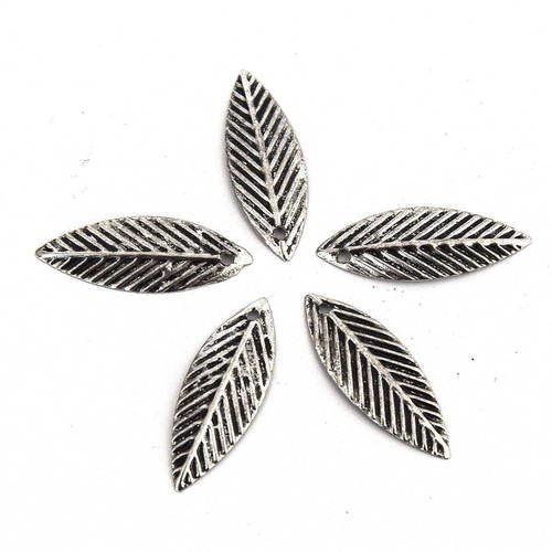 20 feuilles couleur argent antique 21x7.5mm b07 