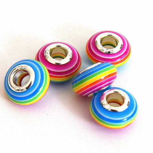 5 perles  bracelet charms rainbow 14mm pvl2016024 