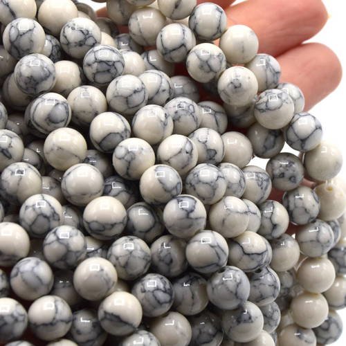 10 perles de pierres  howlite blanche veinées ronde 8 mm ref pph2016010 