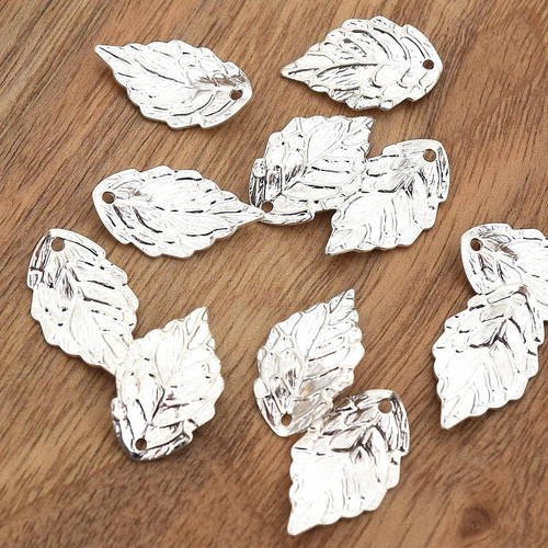 10 breloques couleur argent plaqué laiton feuille 18 x10 mm ref bo2016023 