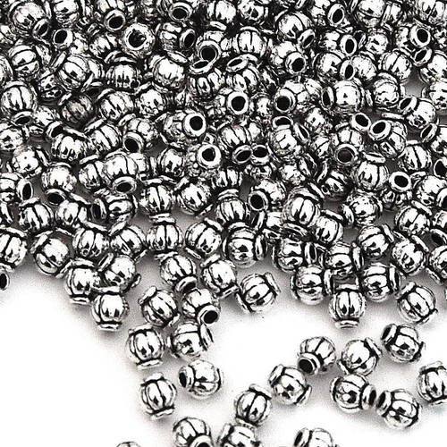 20 perles intercalaires citrouille argent 4mm ref pia201618 