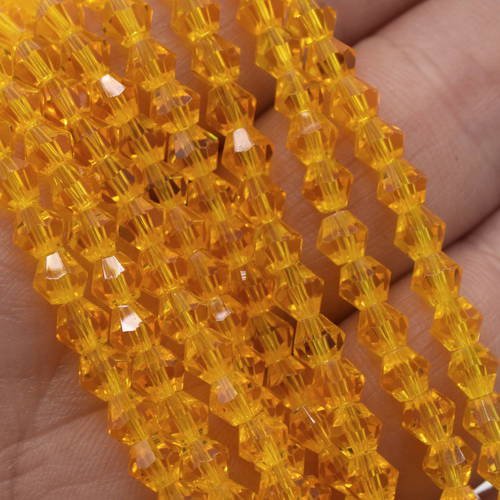 110 perles  à facettes cristal verre toupie orange  4mm pf11 