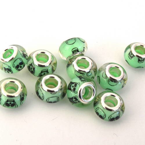 5 perles tête de mort vert lampwork 14mm pvl2016024 