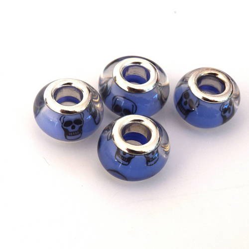 4 perles tête de mort bleu violet lampwork 14mm pvl2016022 
