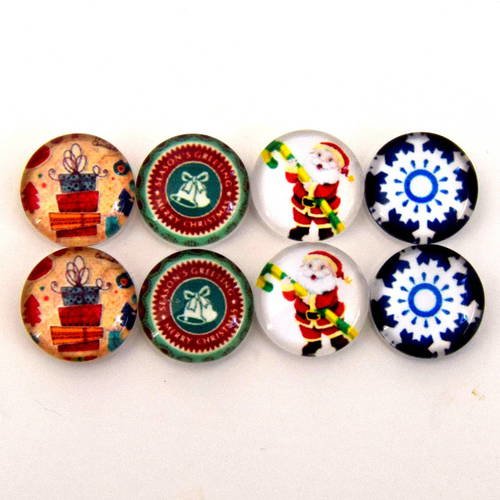 8 cabochons rond en verre noël 12mm ref ci2016010 