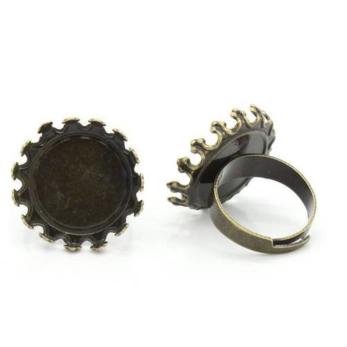 X5 bagues ajustable en alliage de fer rond bronze antique - adjustable round iron alloy ring antique bronze - 