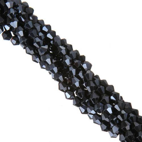 1 chapelet de ~100 perles à facettes  en verre toupie noir 4mm